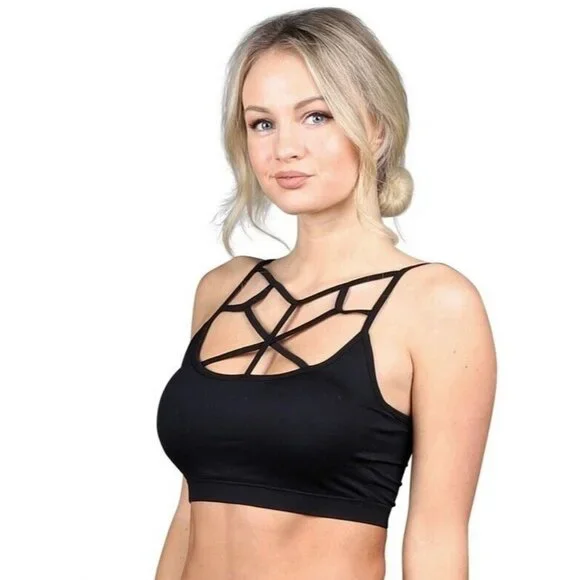 NWT Black Strappy Bralette Crop Top | Baddie Grunge Fairy Streetwear Whimsigoth - Picture 15 of 16